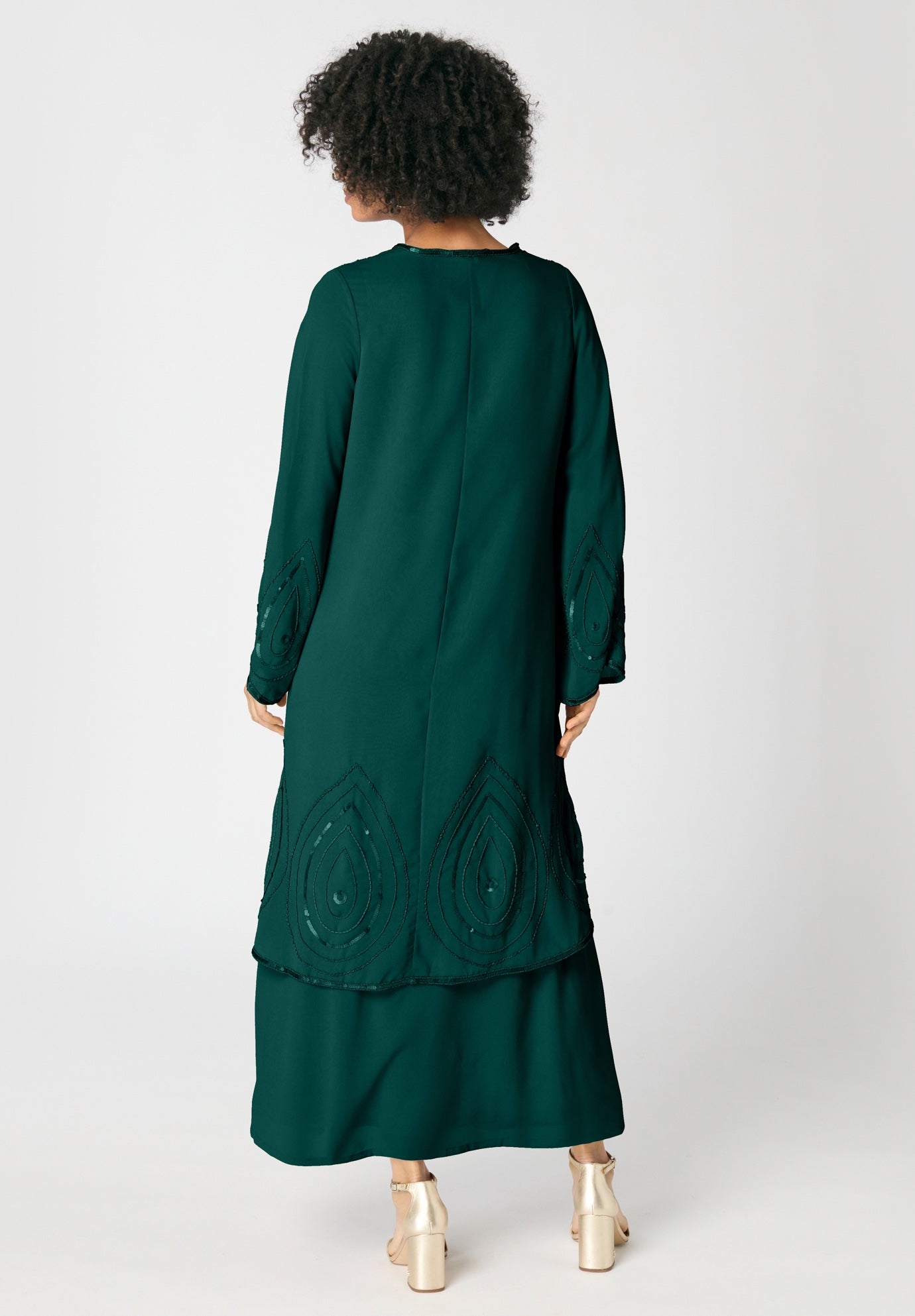 Plus-Size 2 piece Long Sleeve Beaded Georgette Gown Set with Detachable Jacket image number 1