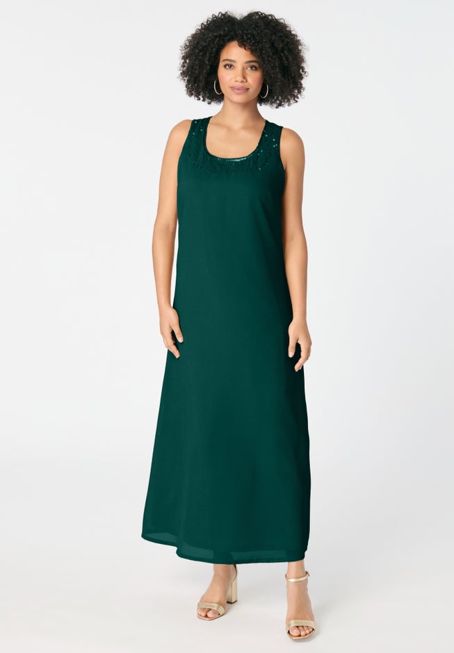 Plus-Size 2 piece Long Sleeve Beaded Georgette Gown Set with Detachable Jacket image number 3