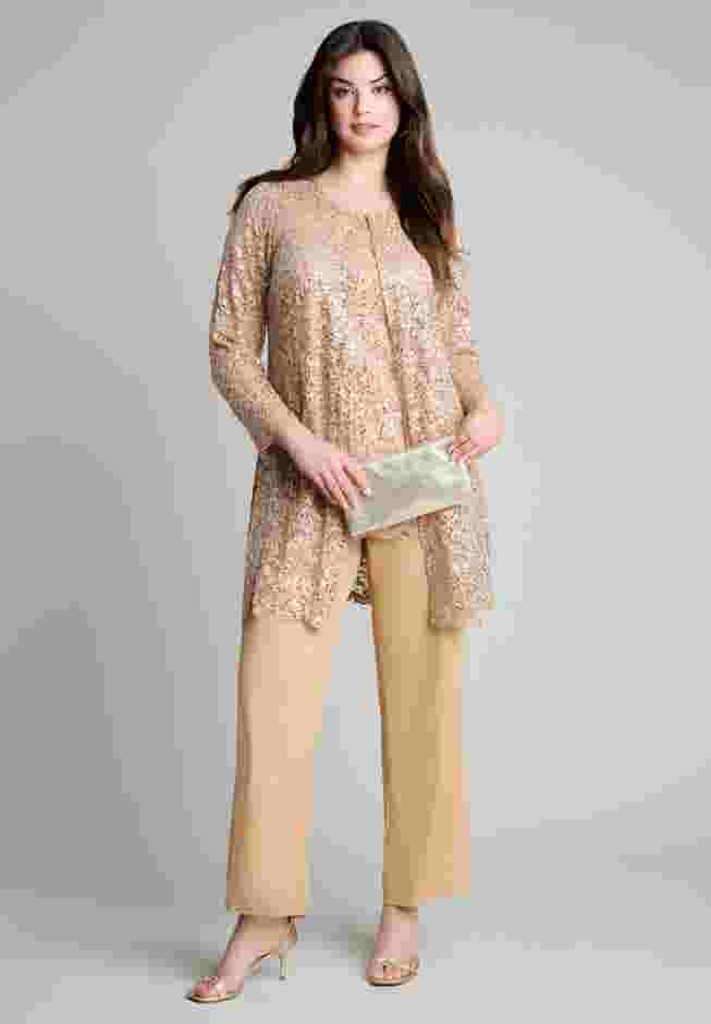 Sequined Lace Jacket Pant Set image number 4