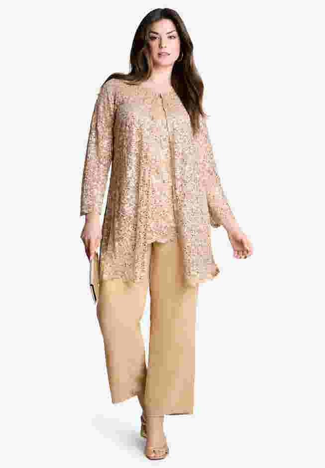 Sequined Lace Jacket Pant Set image number 5