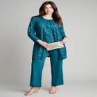 Plus-Size 3 Piece Allover Sequin Lace Jacket and Tank Pant Set image number null