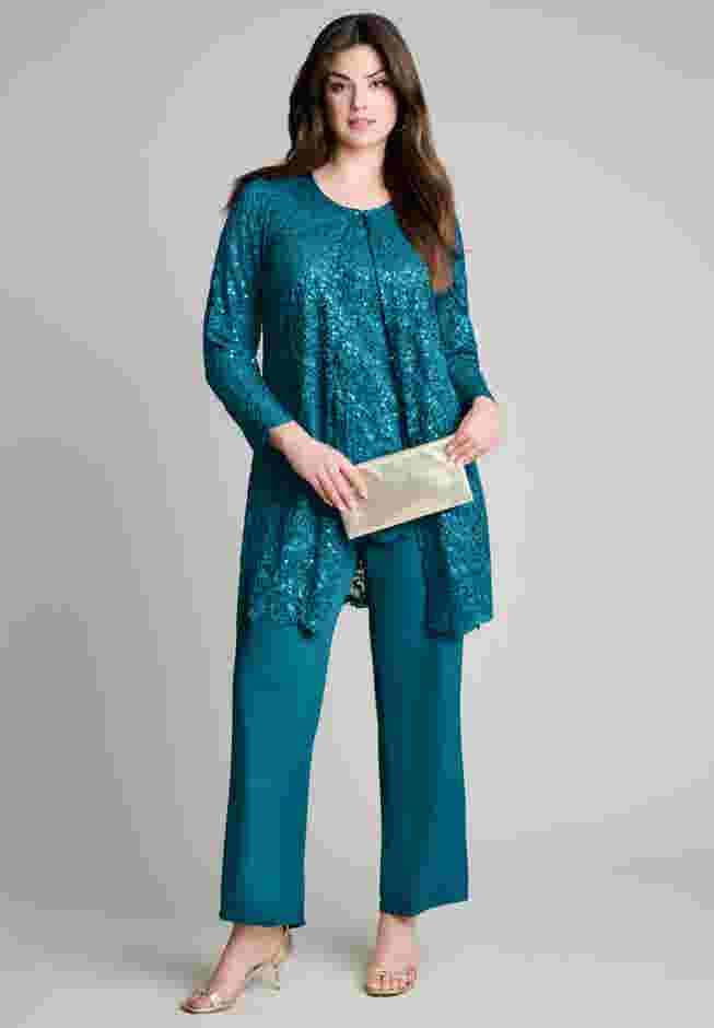 Sequined Lace Jacket Pant Set image number 0