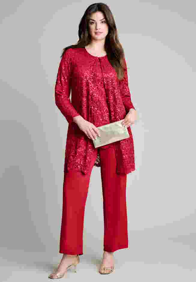 Sequined Lace Jacket Pant Set image number 0