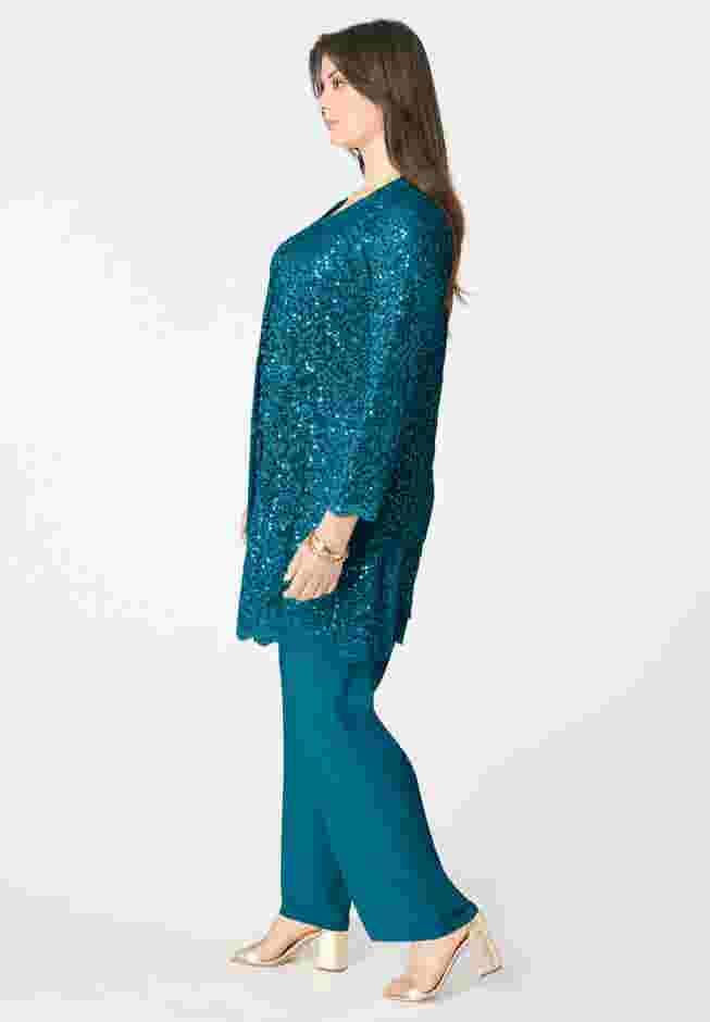 Sequined Lace Jacket Pant Set image number 2