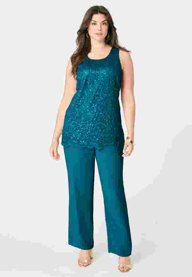Sequined Lace Jacket Pant Set image number 3