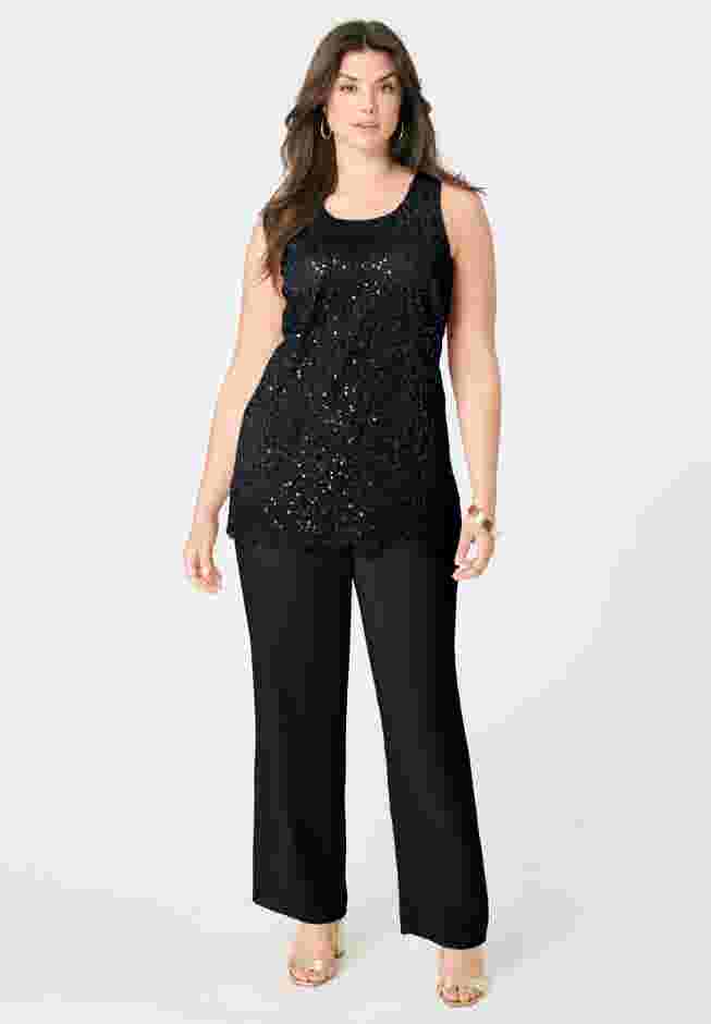 Sequined Lace Jacket Pant Set image number 3