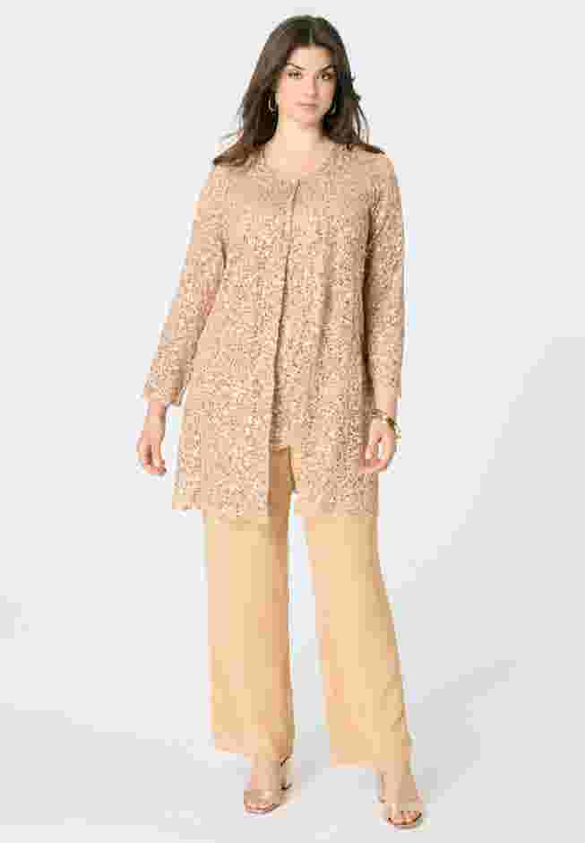 Sequined Lace Jacket Pant Set image number 0