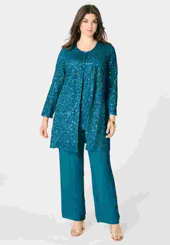 Sequined Lace Jacket Pant Set image number 0