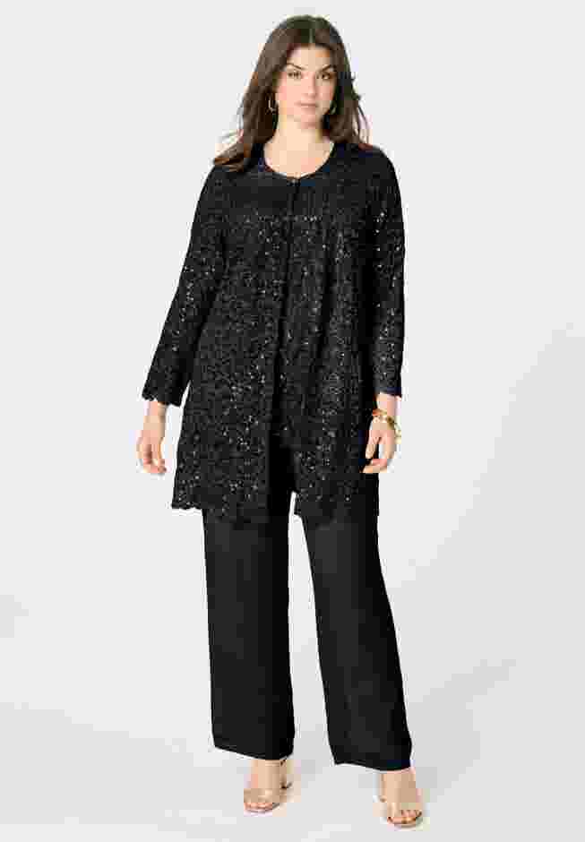 Sequined Lace Jacket Pant Set image number 0