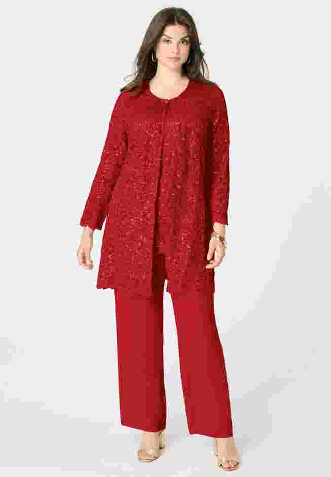 Sequined Lace Jacket Pant Set image number 0