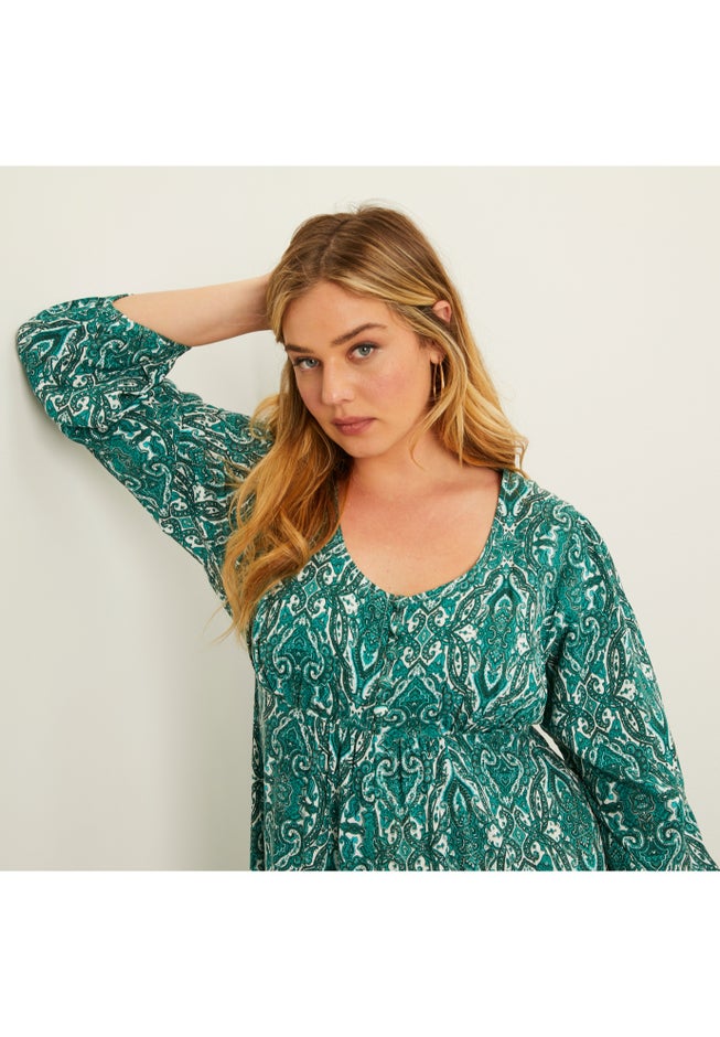 Puff-Sleeve Shirtdress image number null