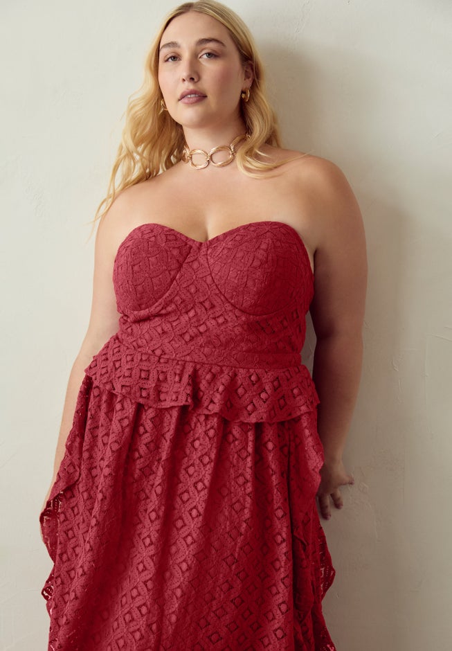Ruffled Peplum Corseted Midi Dress image number null
