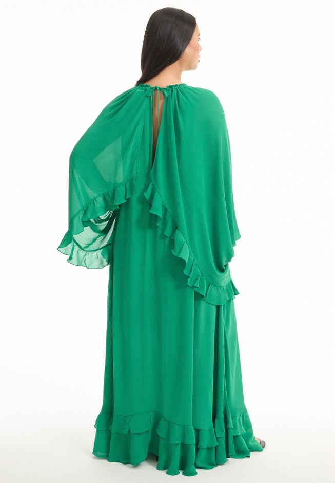 Ruffled Lace-Up Chiffon Midi Dress image number null