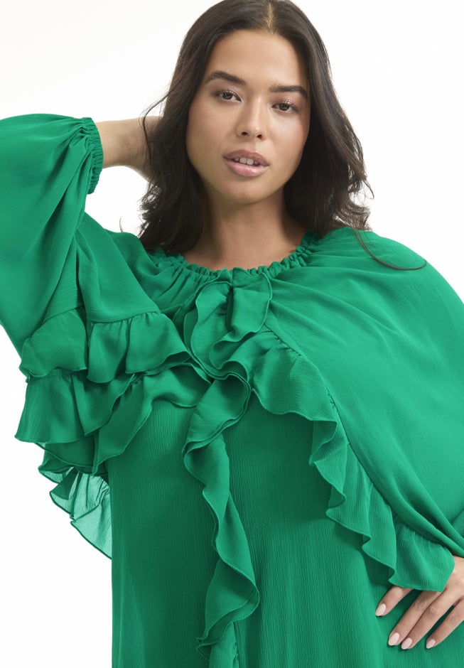 Ruffled Lace-Up Chiffon Midi Dress image number null