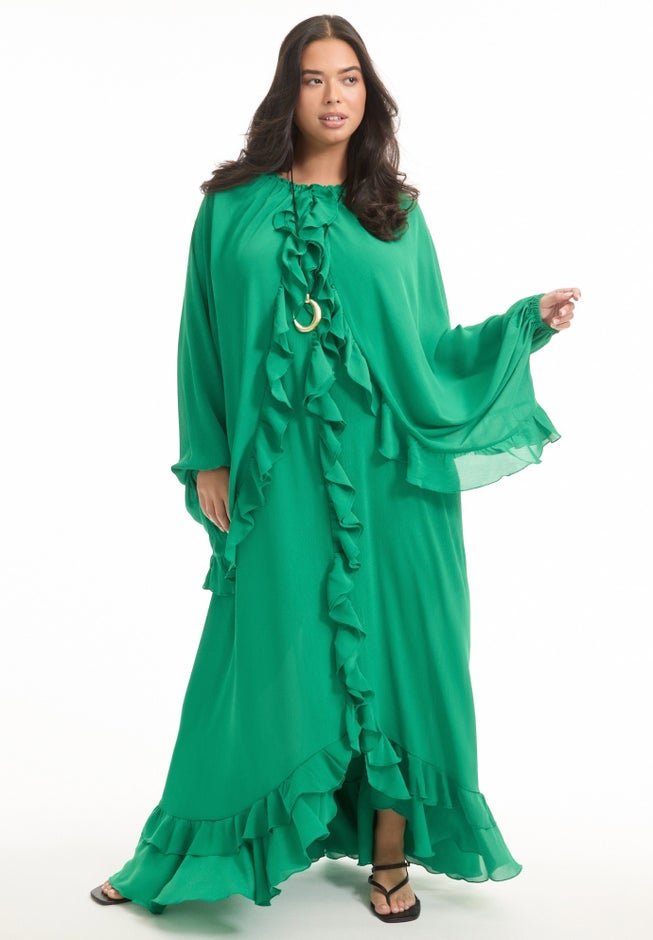 Ruffled Lace-Up Chiffon Midi Dress image number null