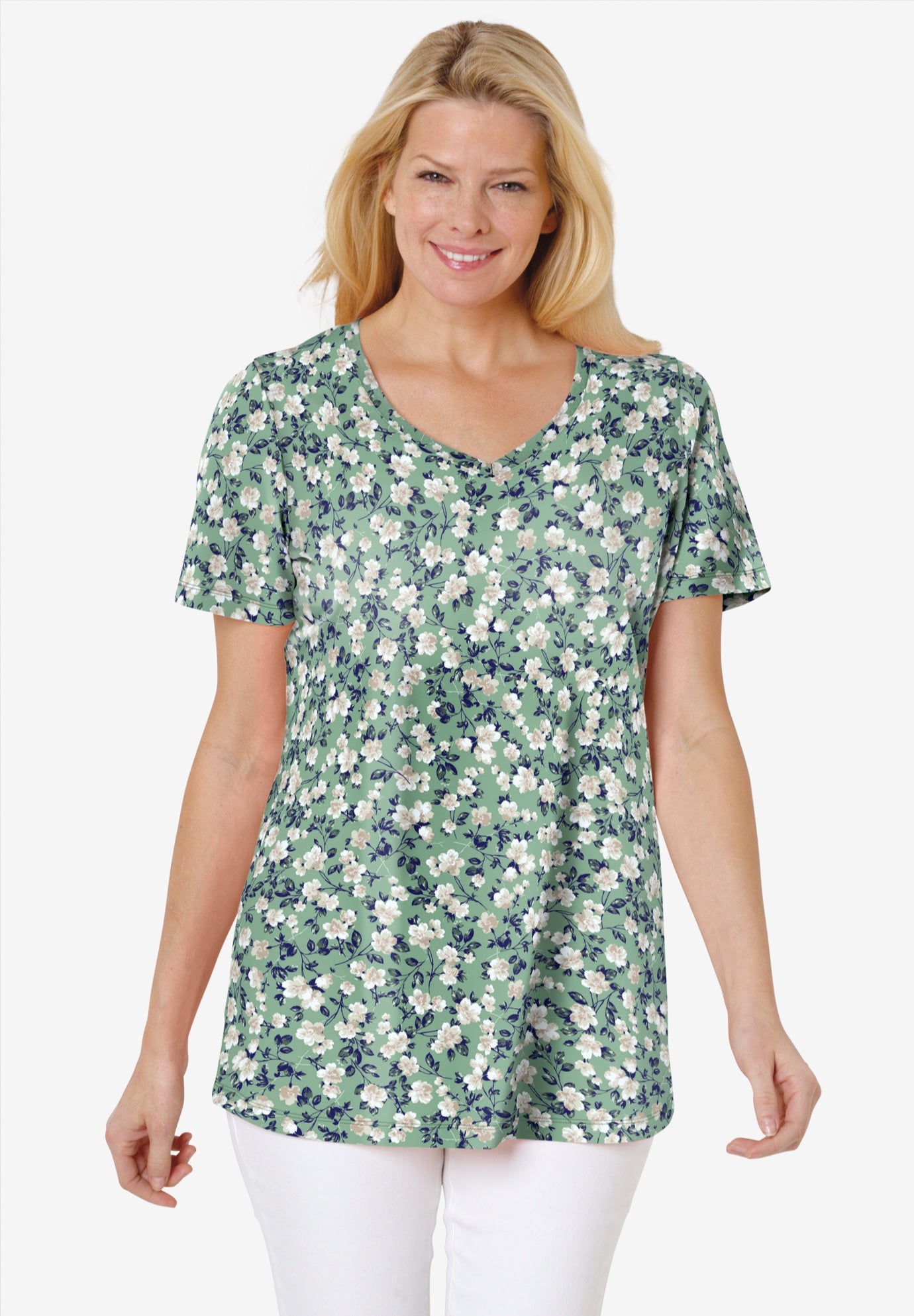 Perfect Printed Short-Sleeve V-Neck Tee image number 0
