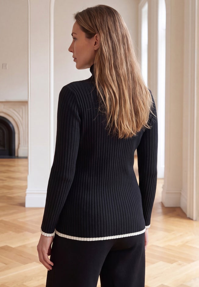 Ribbed Cotton Turtleneck Sweater image number 1