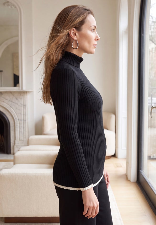 Ribbed Cotton Turtleneck Sweater image number 2