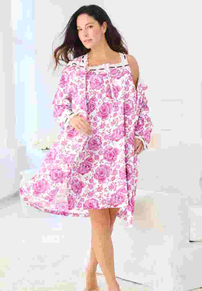Short 2-Piece Cabbage-Rose Peignoir Set image number 5