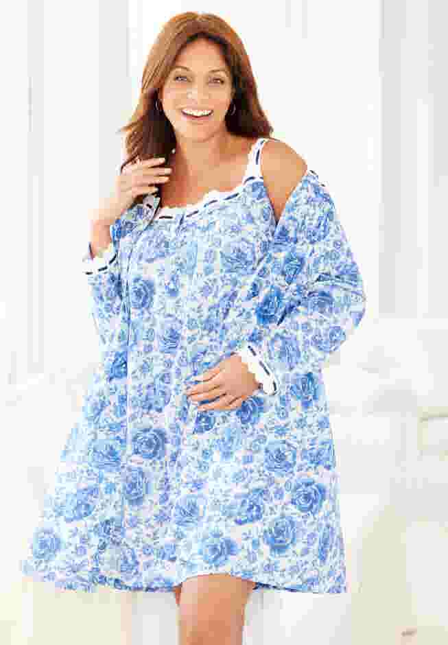 Short 2-Piece Cabbage-Rose Peignoir Set image number 6