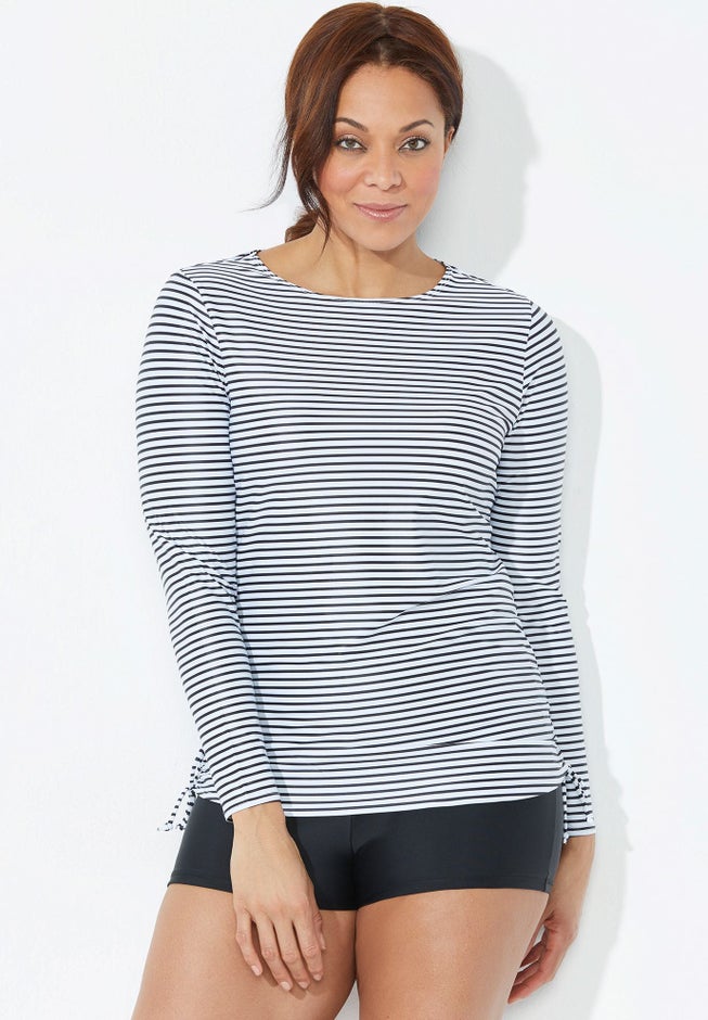 Chlorine Resistant Side-Tie Long Sleeve Swim Shirt Rash Guard image number 1