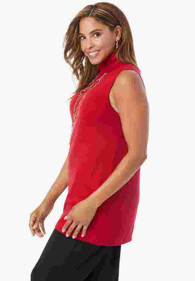 Cotton Cashmere Sleeveless Turtleneck Shell image number 2