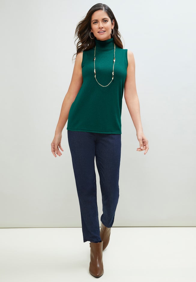 Cotton Cashmere Sleeveless Turtleneck Shell image number 4
