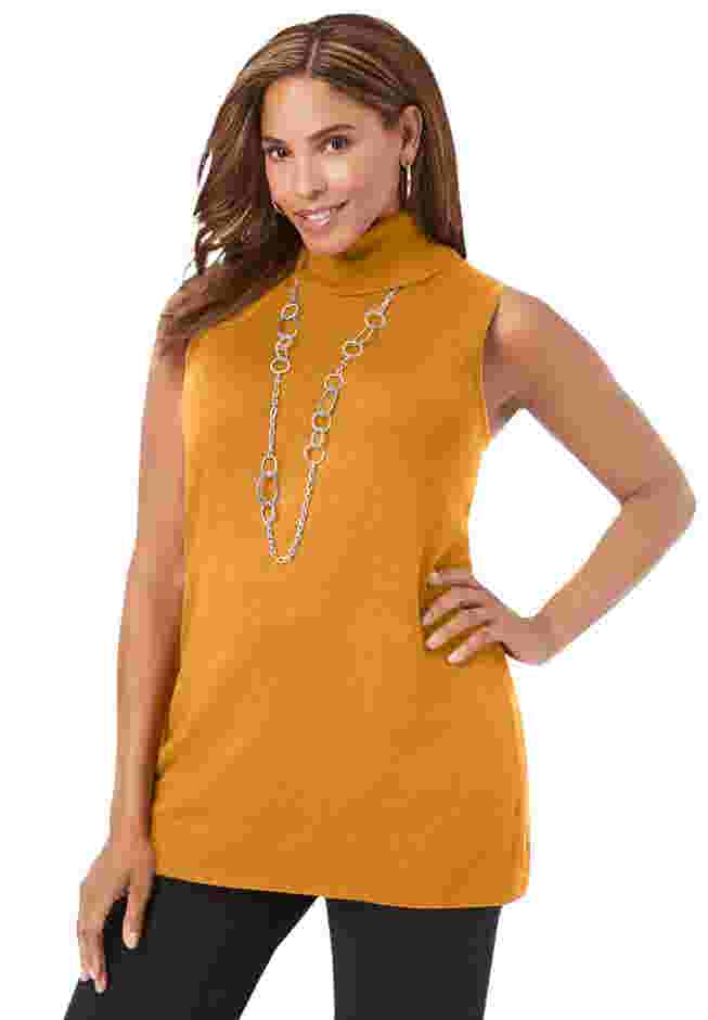 Cotton Cashmere Sleeveless Turtleneck Shell image number 0