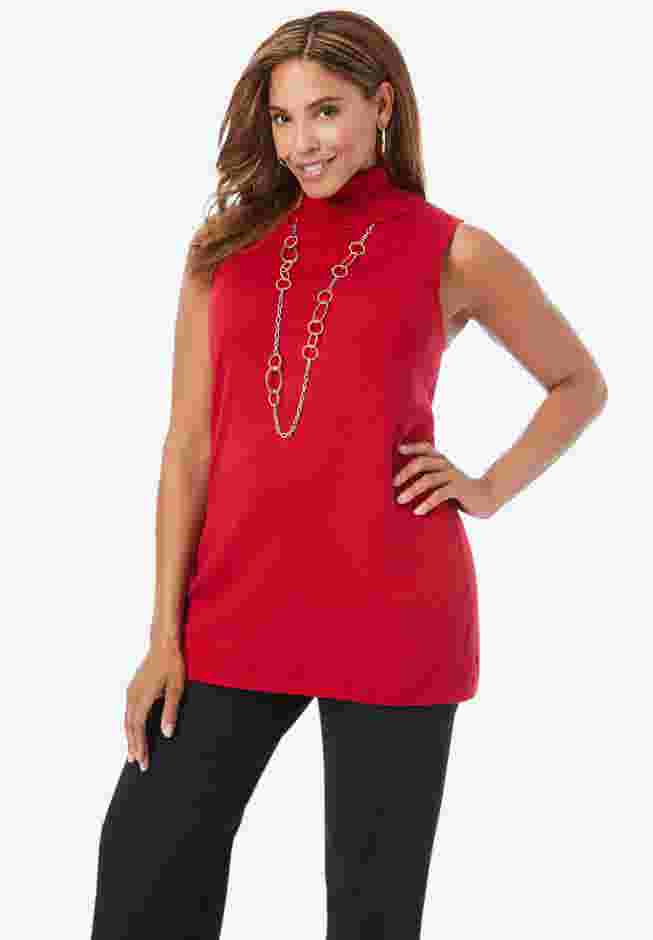 Cotton Cashmere Sleeveless Turtleneck Shell image number 0
