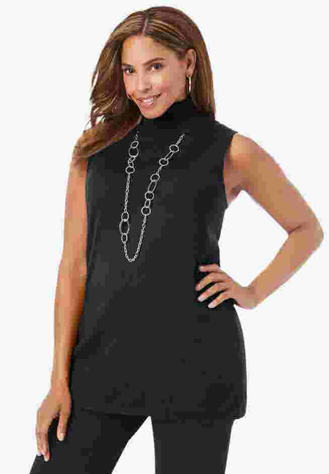 Cotton Cashmere Sleeveless Turtleneck Shell image number 0