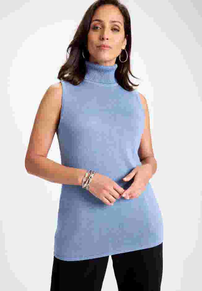 Cotton Cashmere Sleeveless Turtleneck Shell image number 0
