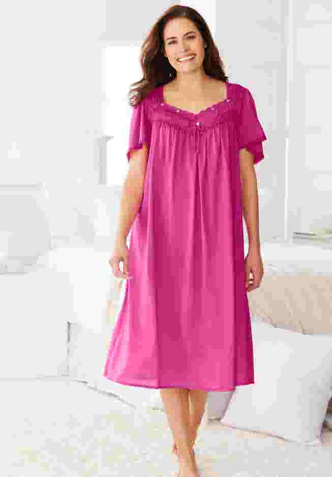 Short Silky Lace-Trim Gown image number 5
