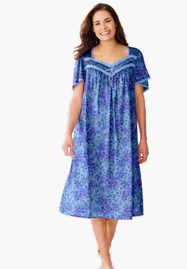 Short Silky Lace-Trim Gown image number 0