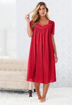 Short Silky Lace-Trim Gown