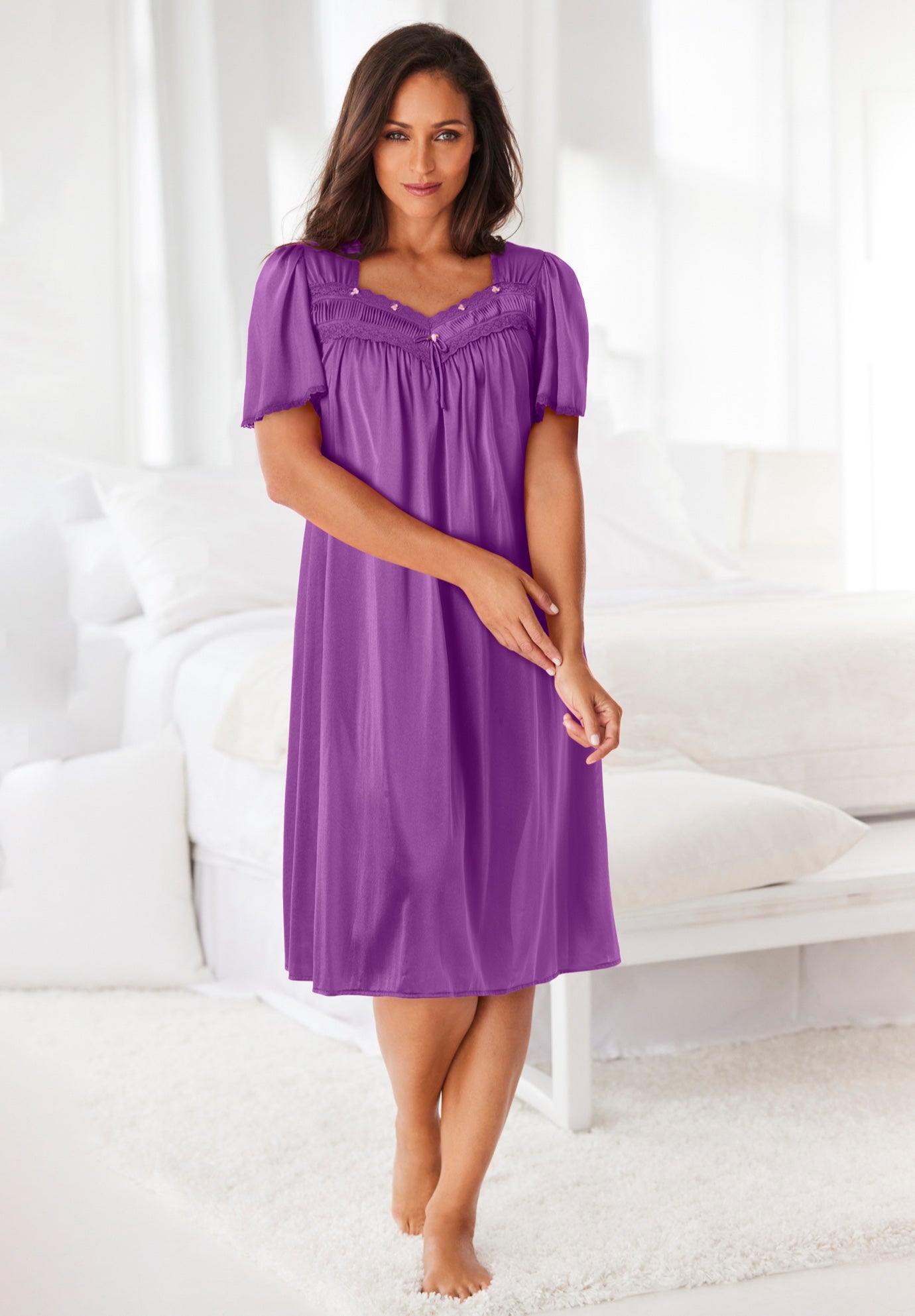 Short Silky Lace-Trim Gown image number 3