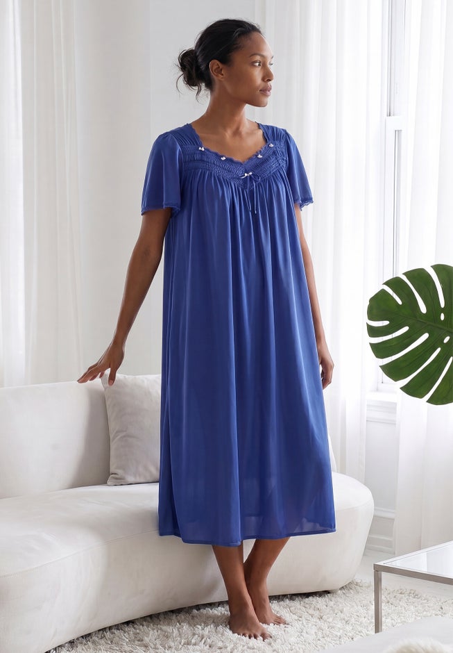 Short Silky Lace-Trim Gown image number 5
