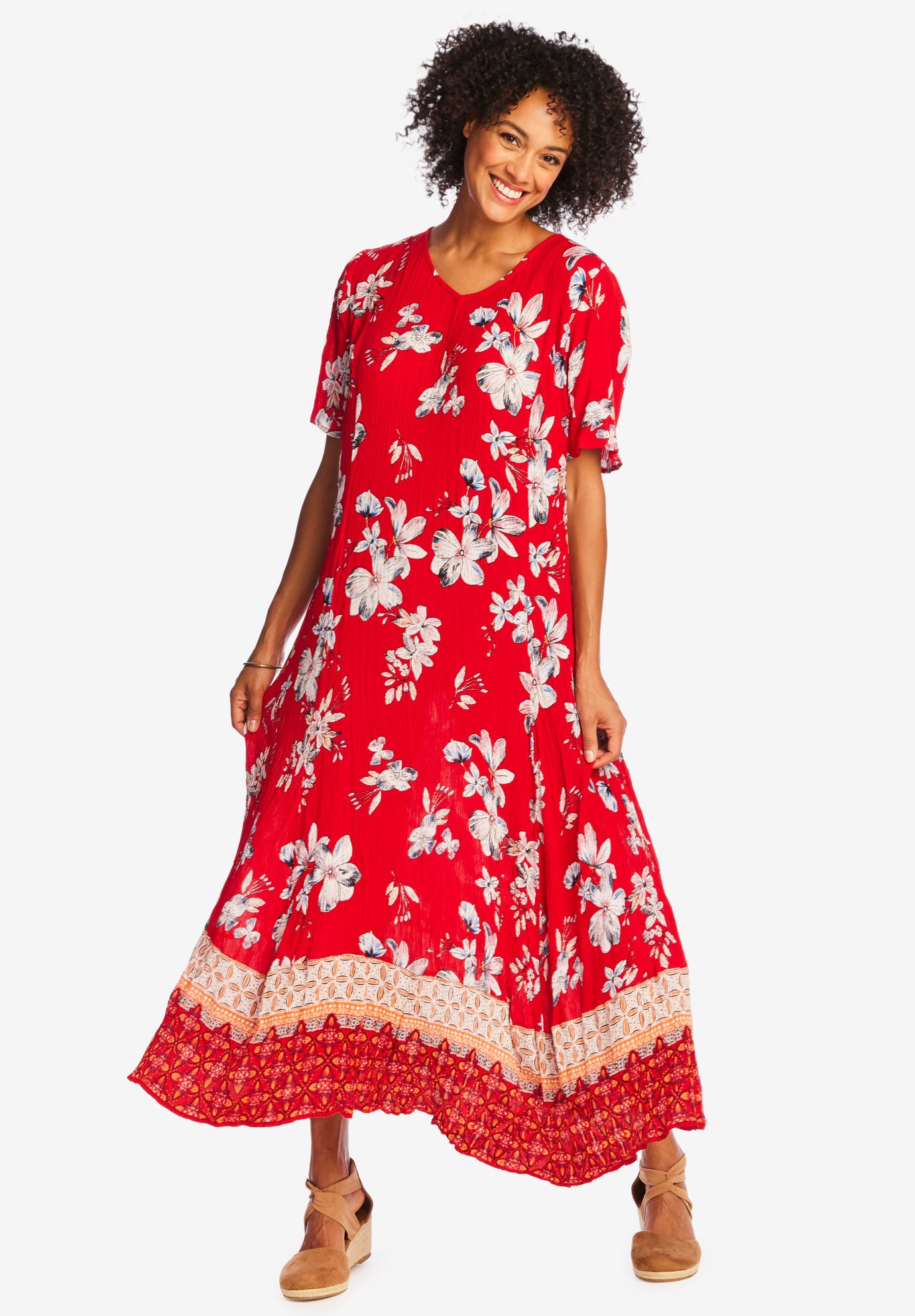 Printed Short-Sleeve Crinkle Maxi Dress image number 0