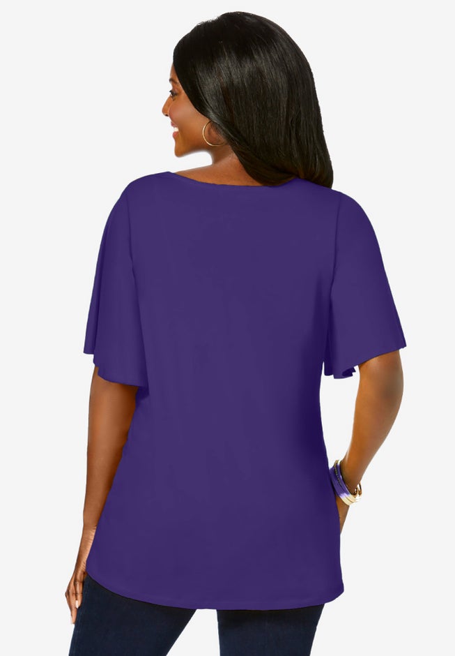 Stretch Knit Flutter Sleeve Tunic image number 1