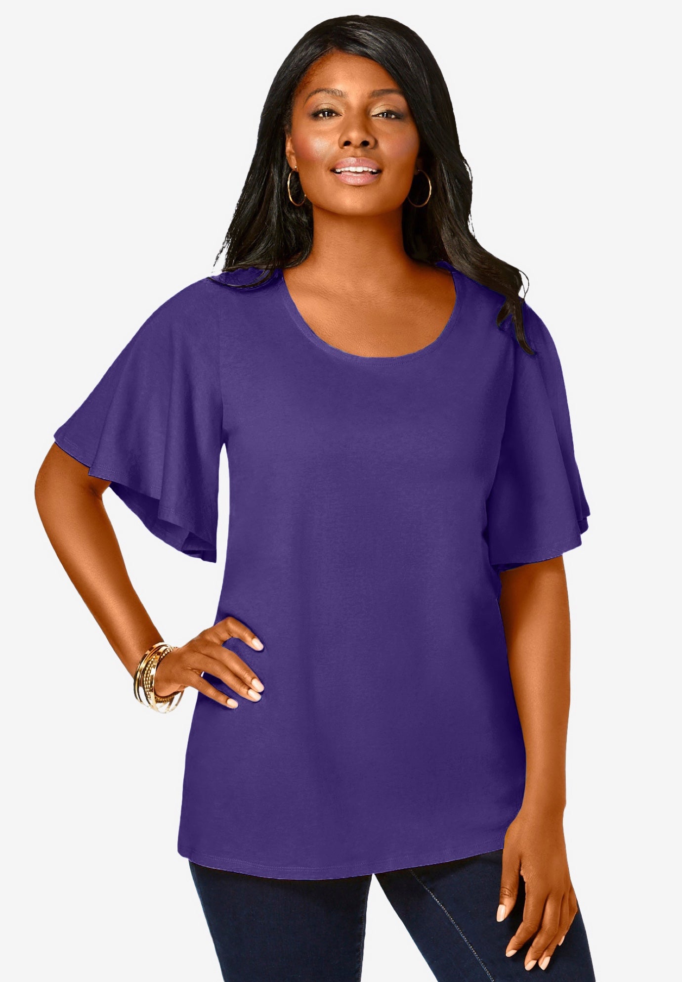 Stretch Knit Flutter Sleeve Tunic image number 0