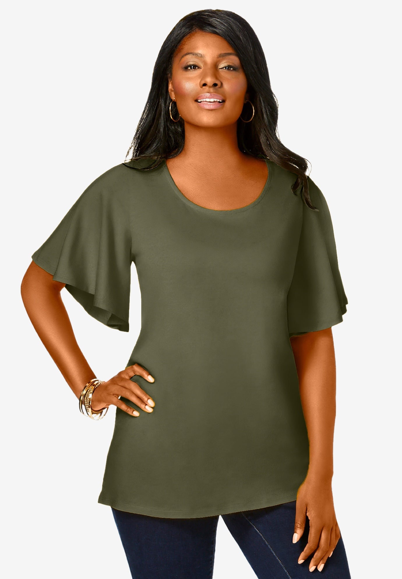 Stretch Knit Flutter Sleeve Tunic image number 0