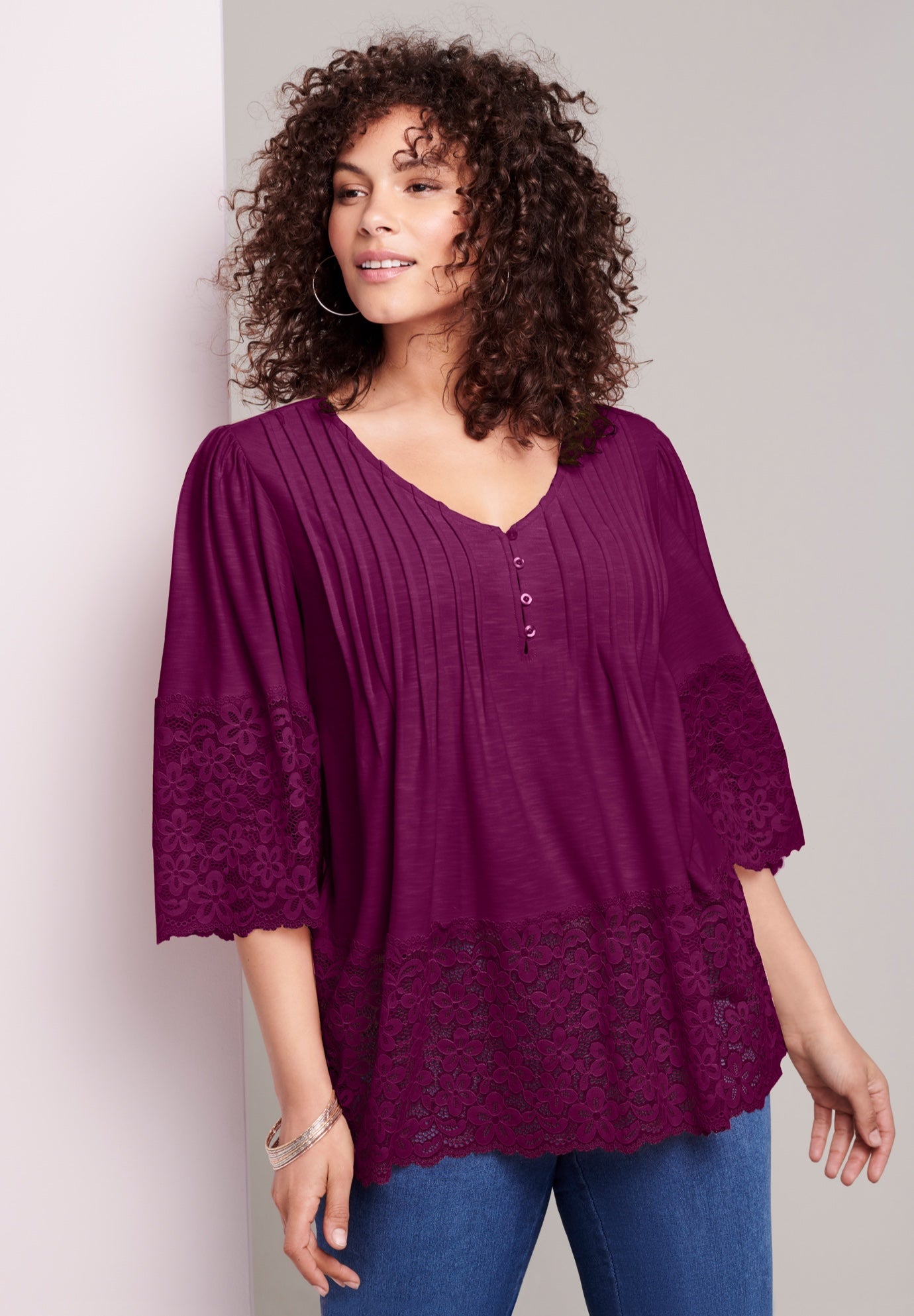 Lace-Hem Pintuck Tunic image number 0