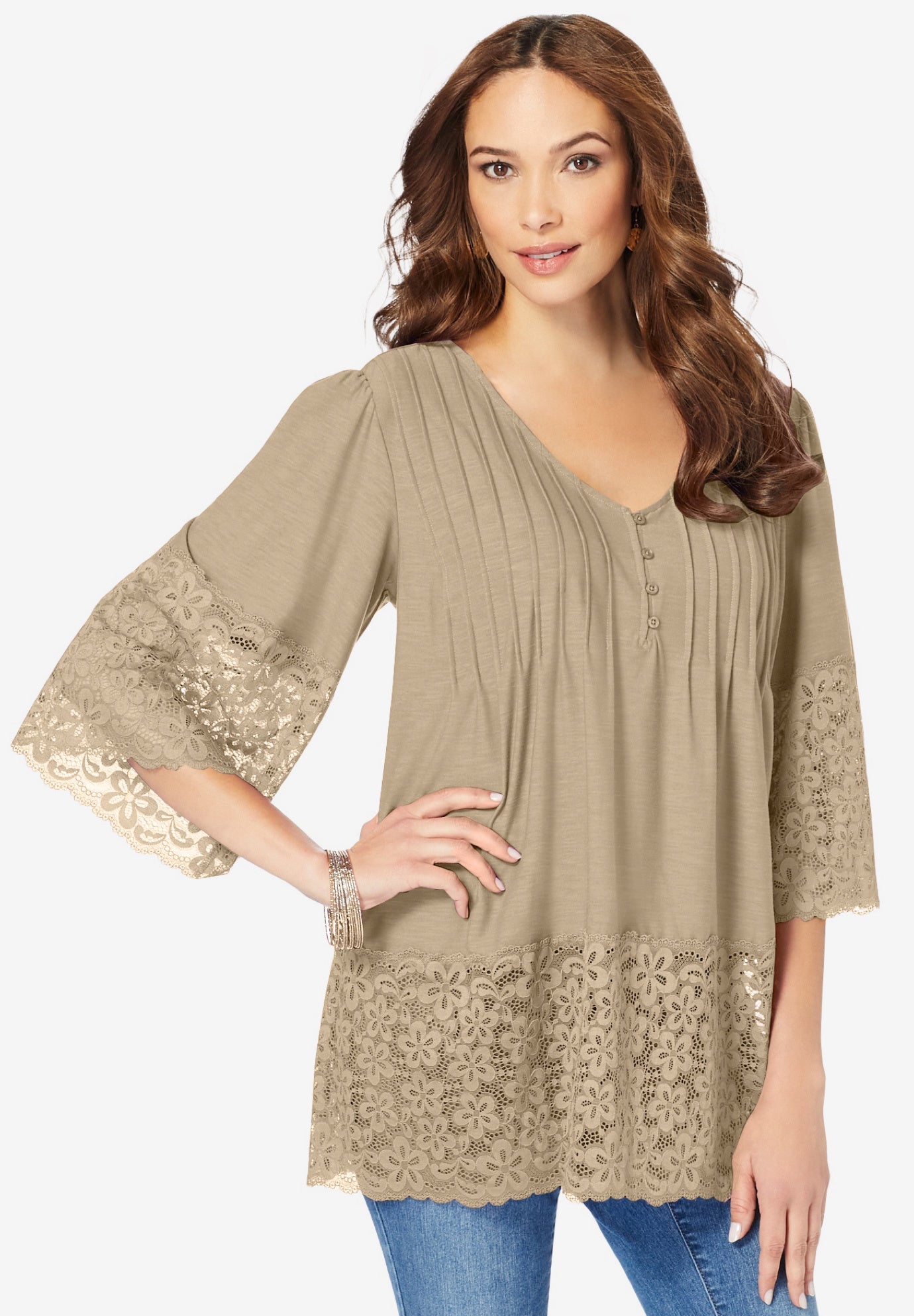 Lace-Hem Pintuck Tunic image number 1