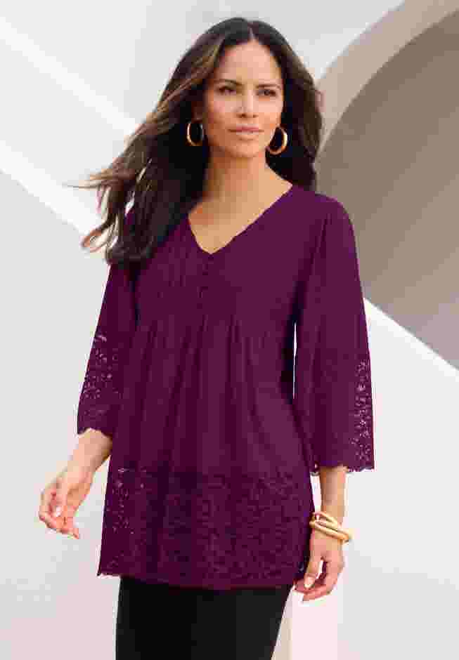 Lace-Hem Pintuck Tunic image number 0