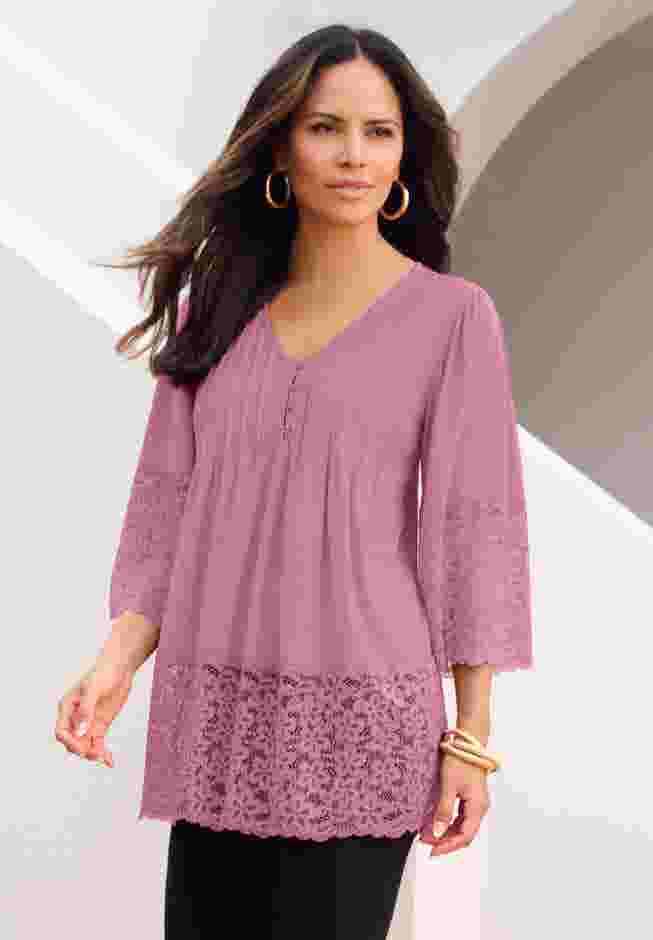 Lace-Hem Pintuck Tunic image number 0