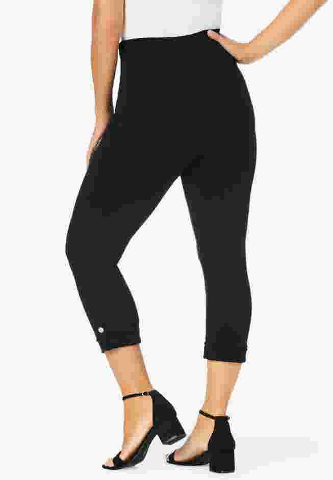 Stretch Cotton Cuff-Button Capri Legging image number 1