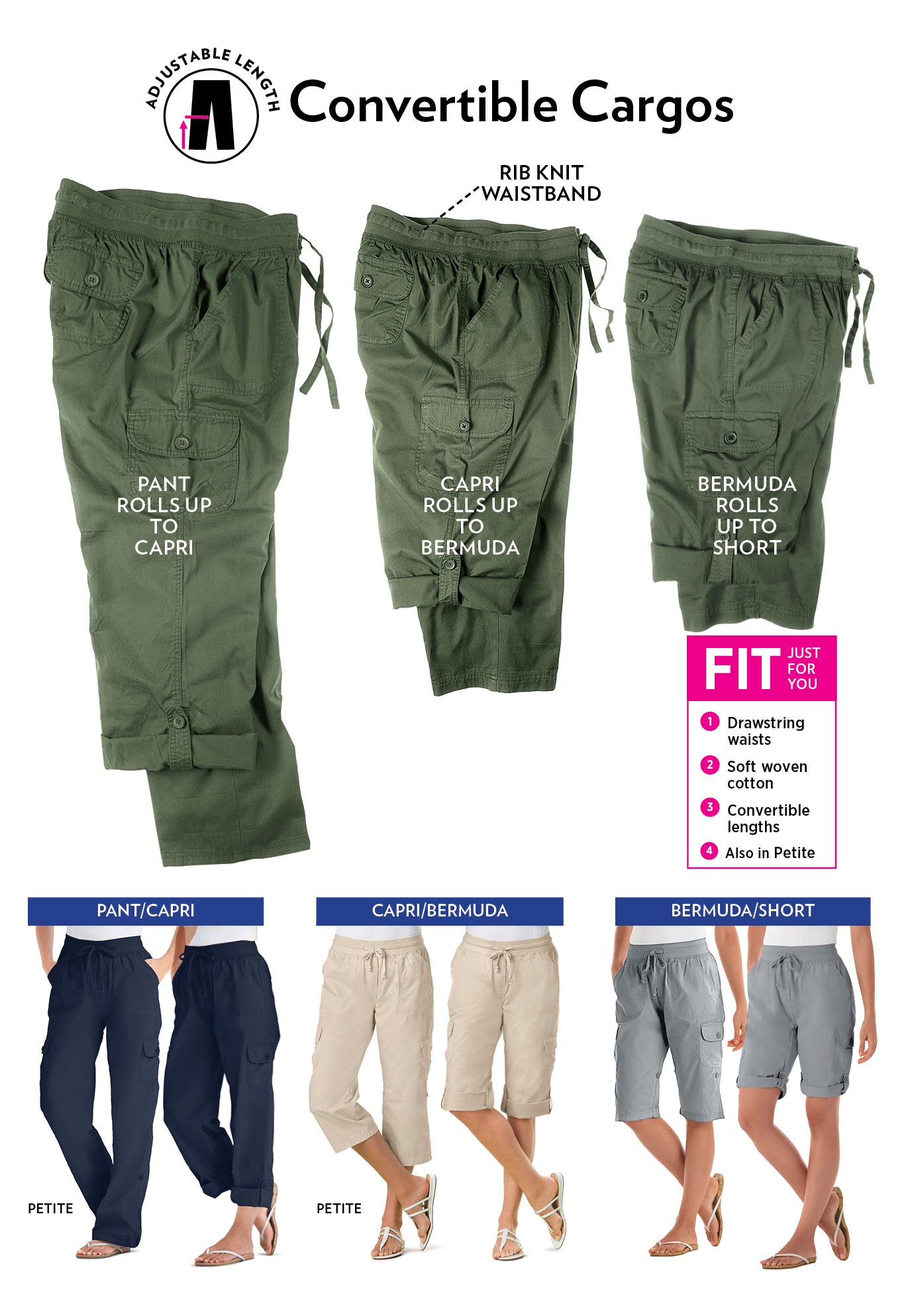 Convertible Length Cargo Pant/Capri image number 4