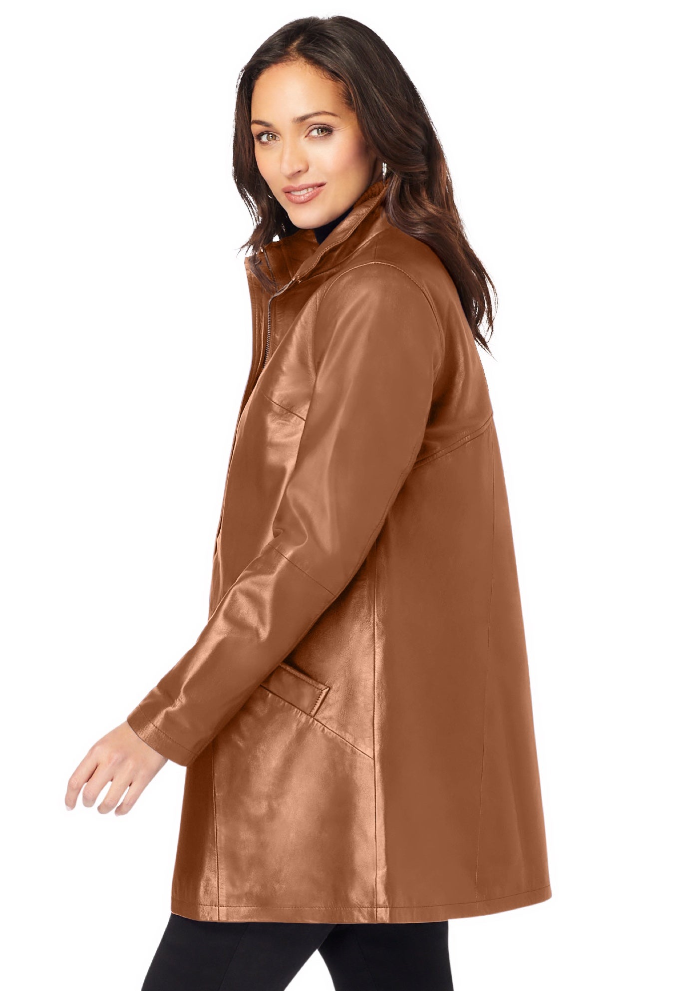 A-Line Zip Front Leather Jacket image number 1