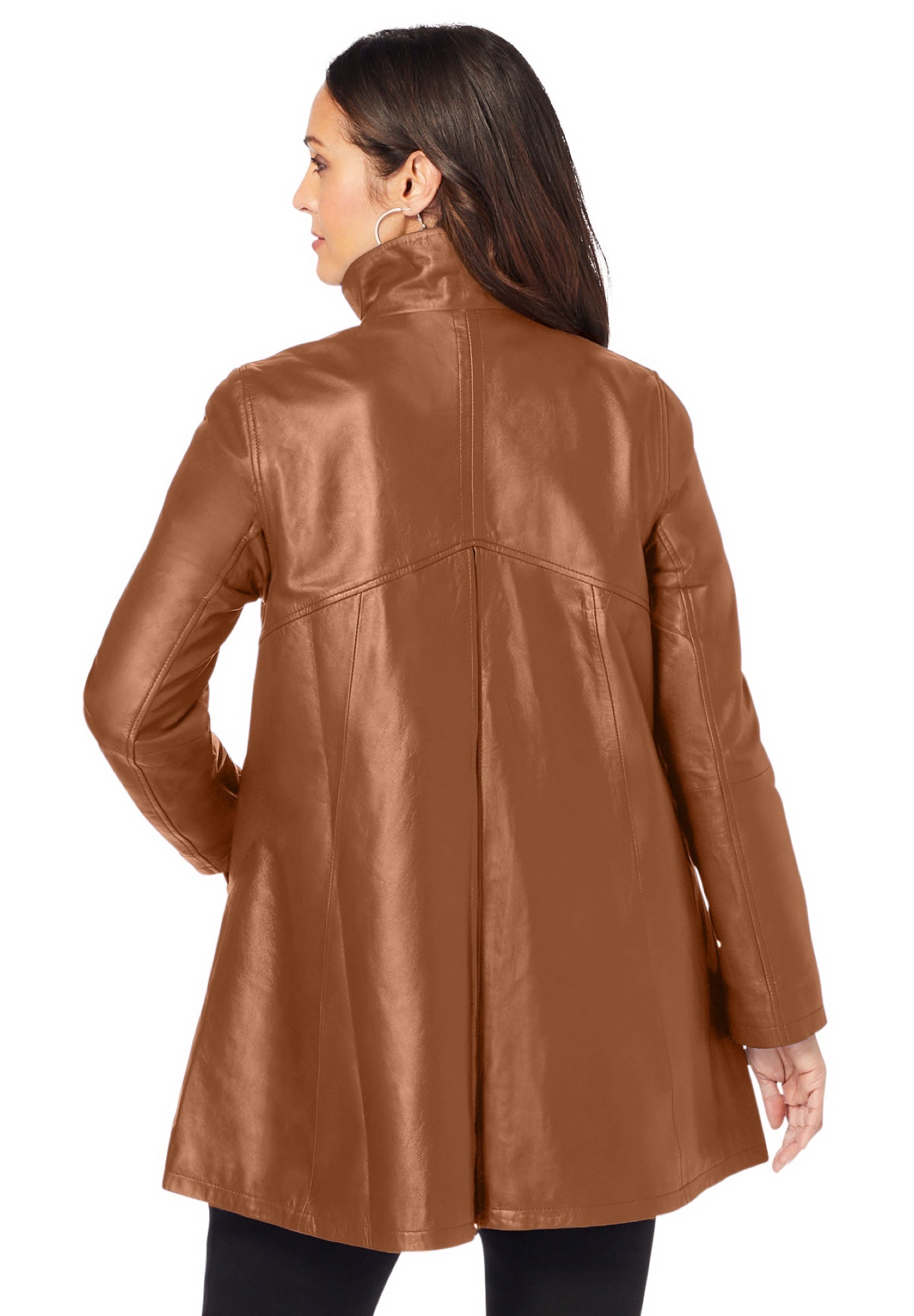 A-Line Zip Front Leather Jacket image number 2