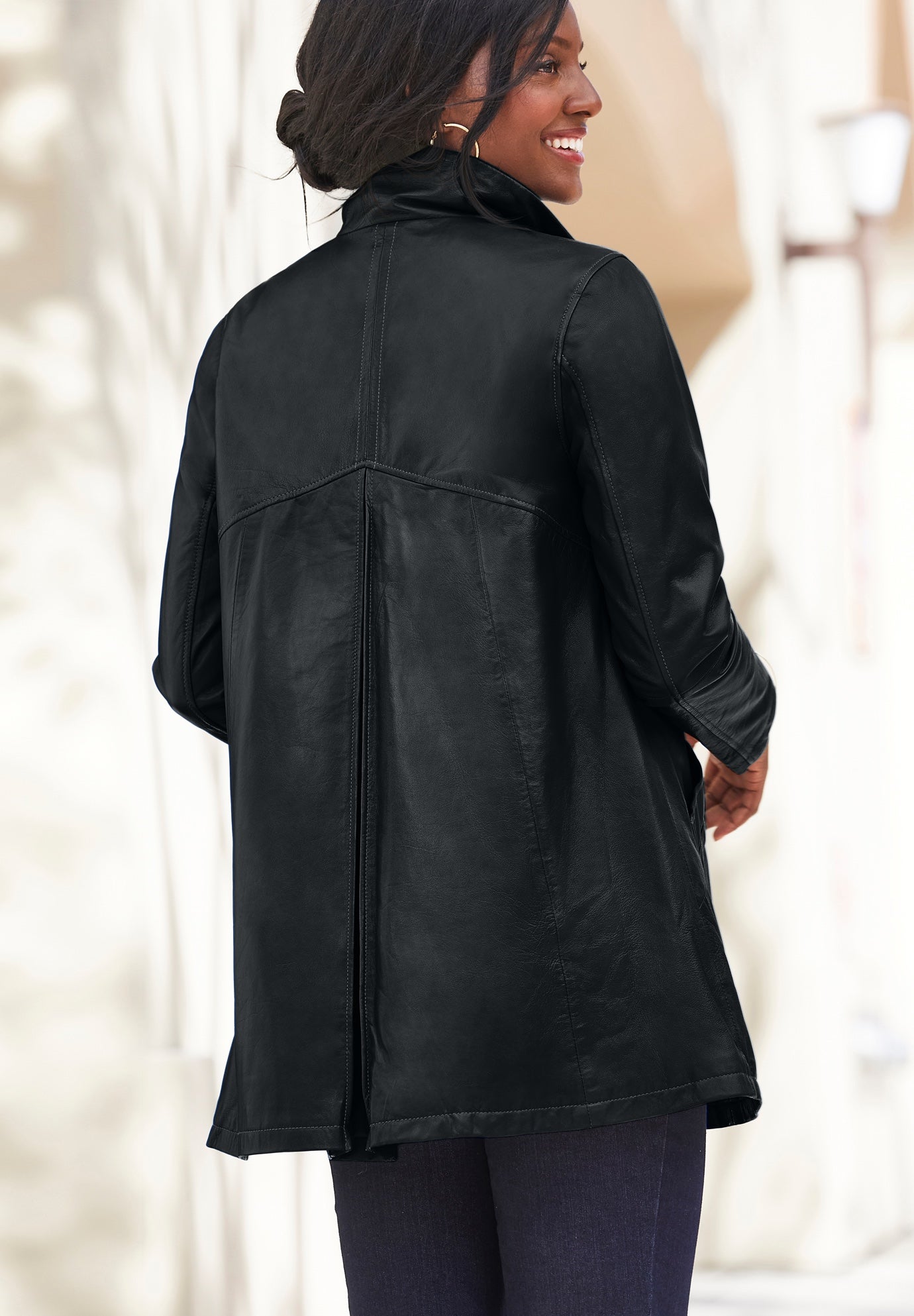 A-Line Zip Front Leather Jacket image number 1