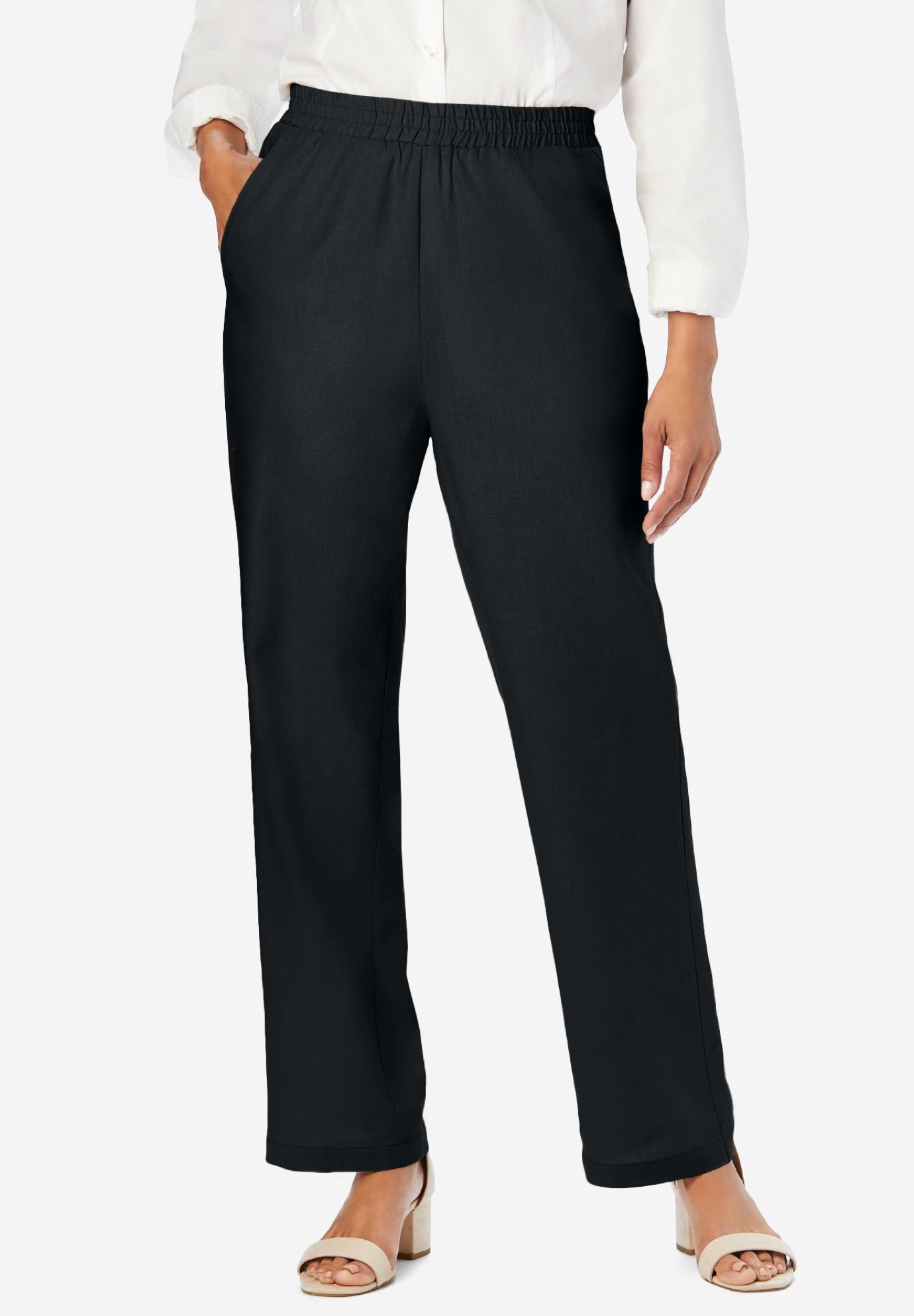 Lightweight Linen-Blend Straight-Leg Pants image number 0
